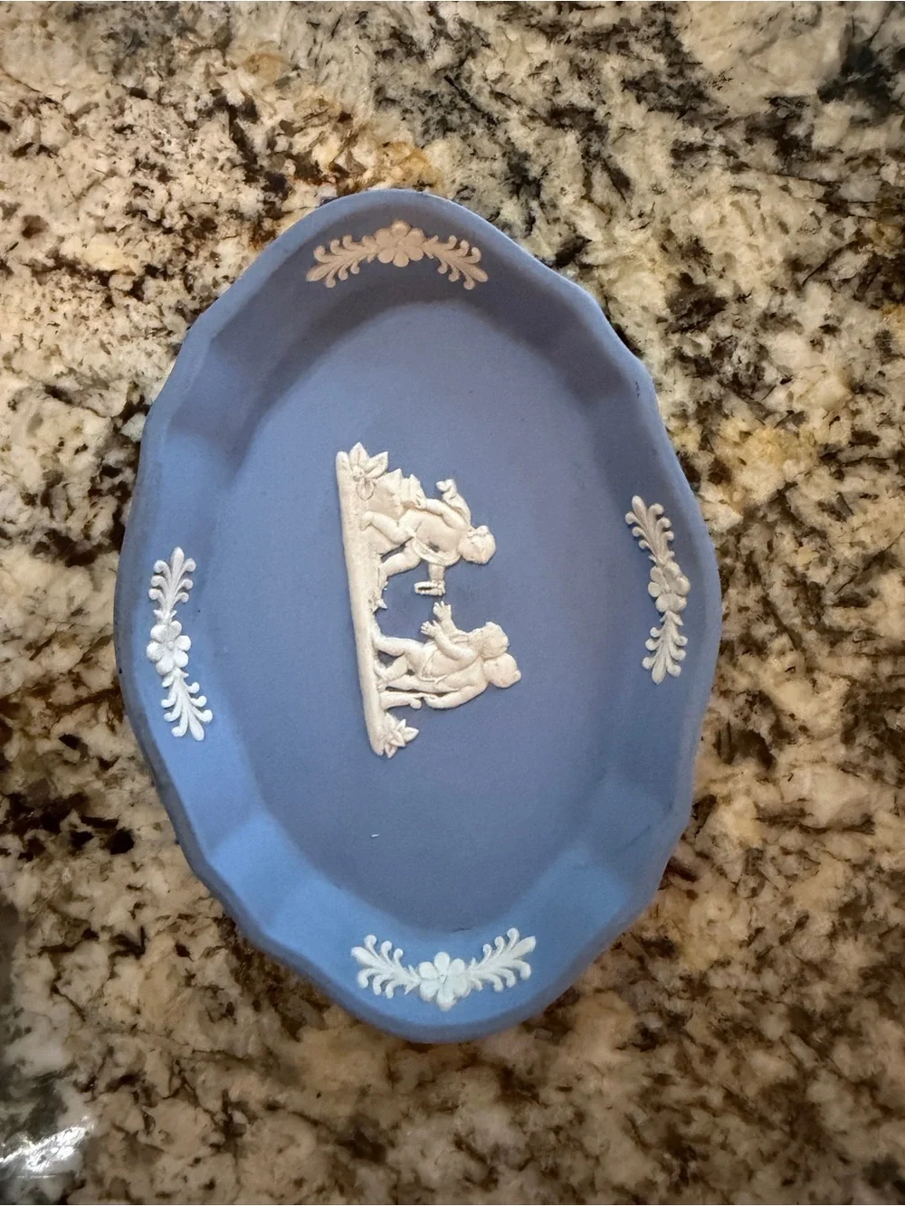 Wedgwood Blue Jasperware Oval Dish with White Relief